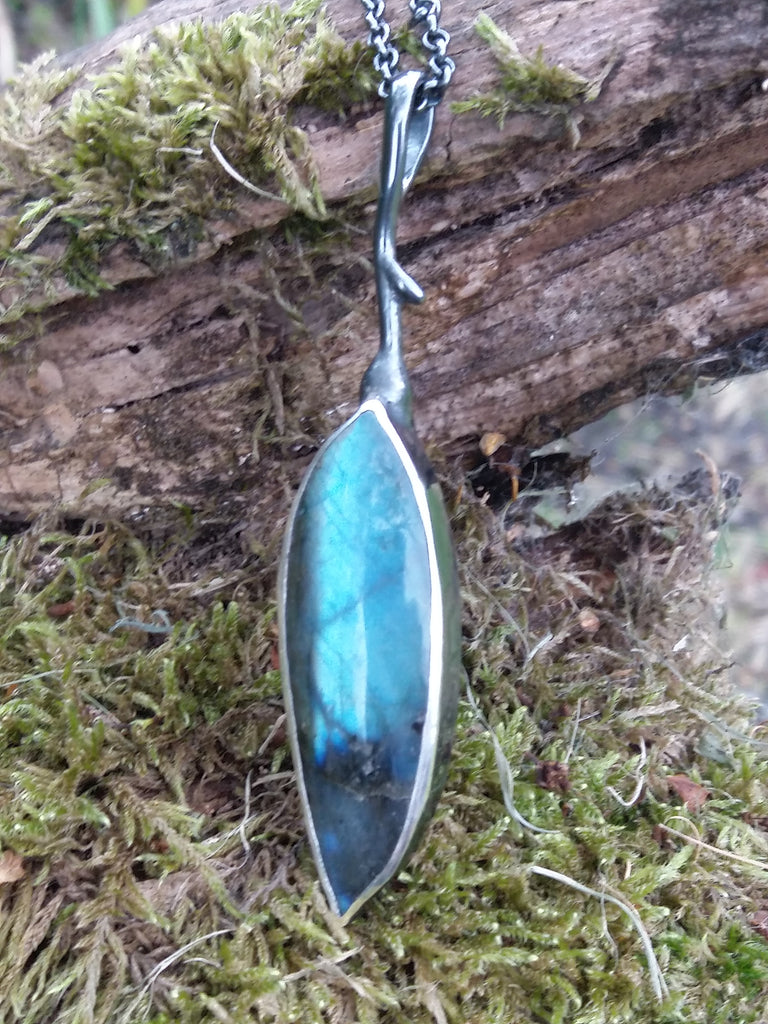Sterling Silver and Labradorite Leaf Drop Pendant