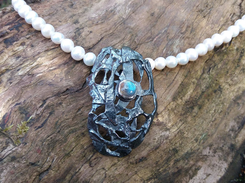 Large Gothic Pendant for Pearls with Labradorite