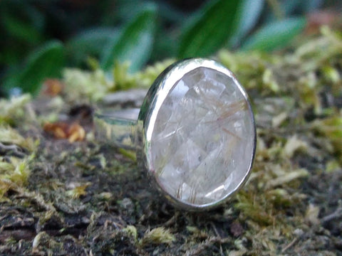 Rutilated Quartz Harlequin Ring Size Q/R