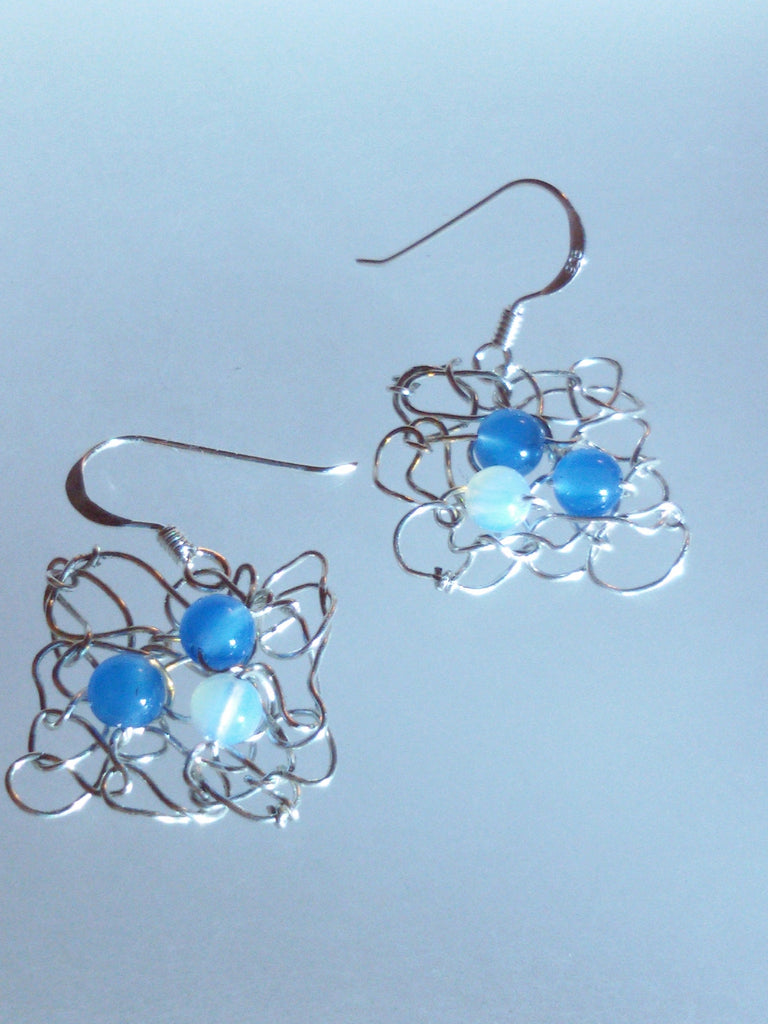 Sterling silver knitted earrings blue