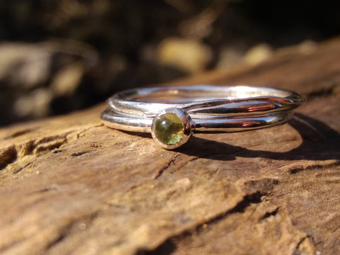 Peridot and Wound Tiny Silver Stacking Rings