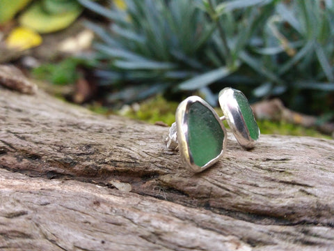 Pittenweem Green Sea Glass Stud Earrings