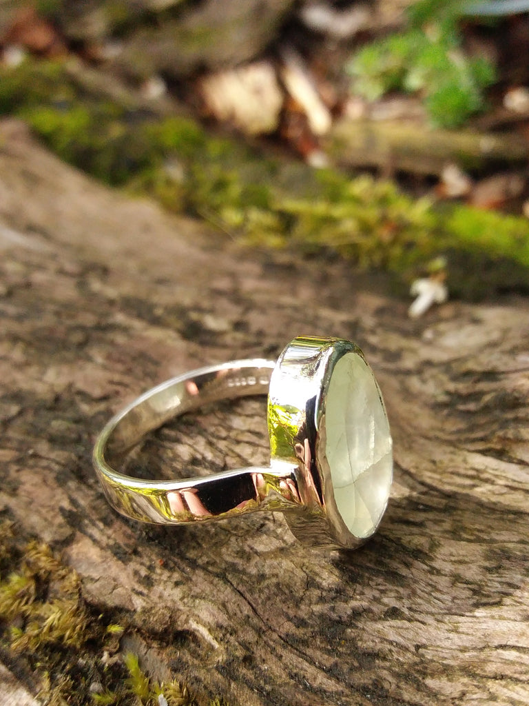 Rose cut Prehnite and silver ring