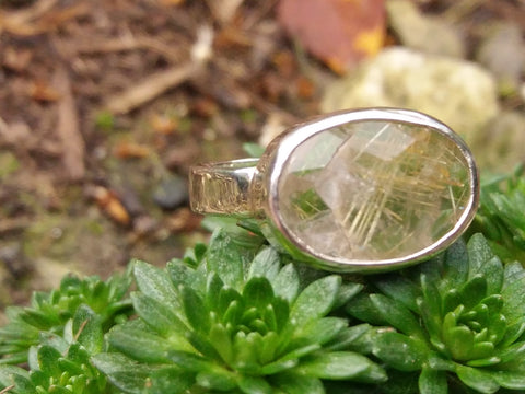 Rutilated Quartz Harlequin Ring Size N/O