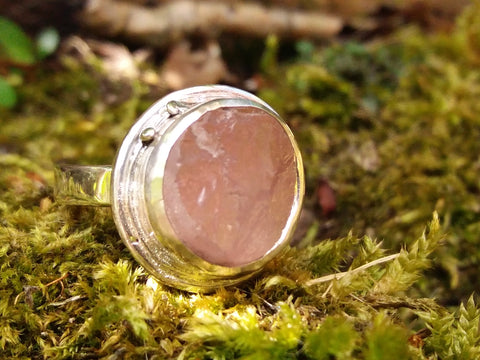 Rough Rose Quartz Ring Size Q