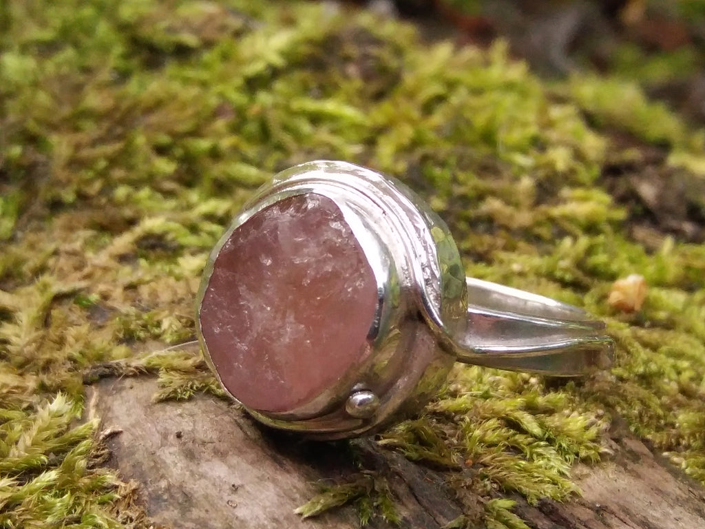 uncut rose quartz and silver ring