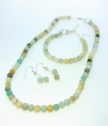 Large Matt Amazonite Beads Necklace Bracelet Earrings